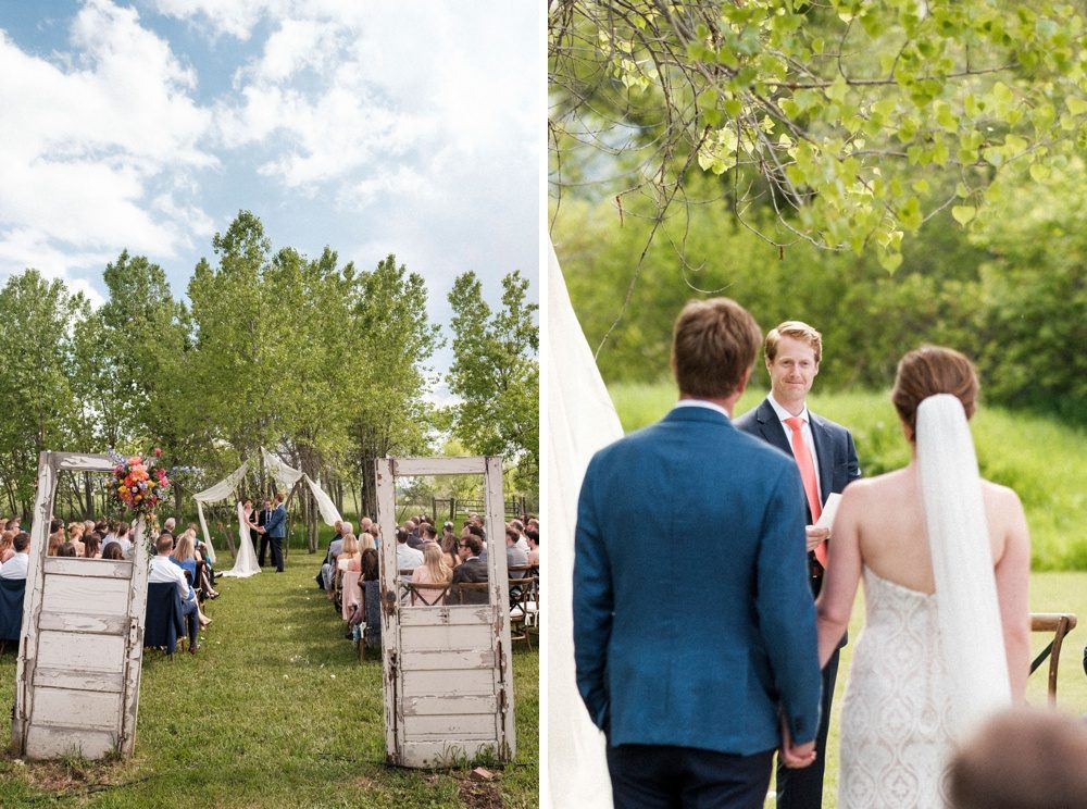 An outdoor wedding ceremony at Kelly Urban Farm in Boulder, Colorado.