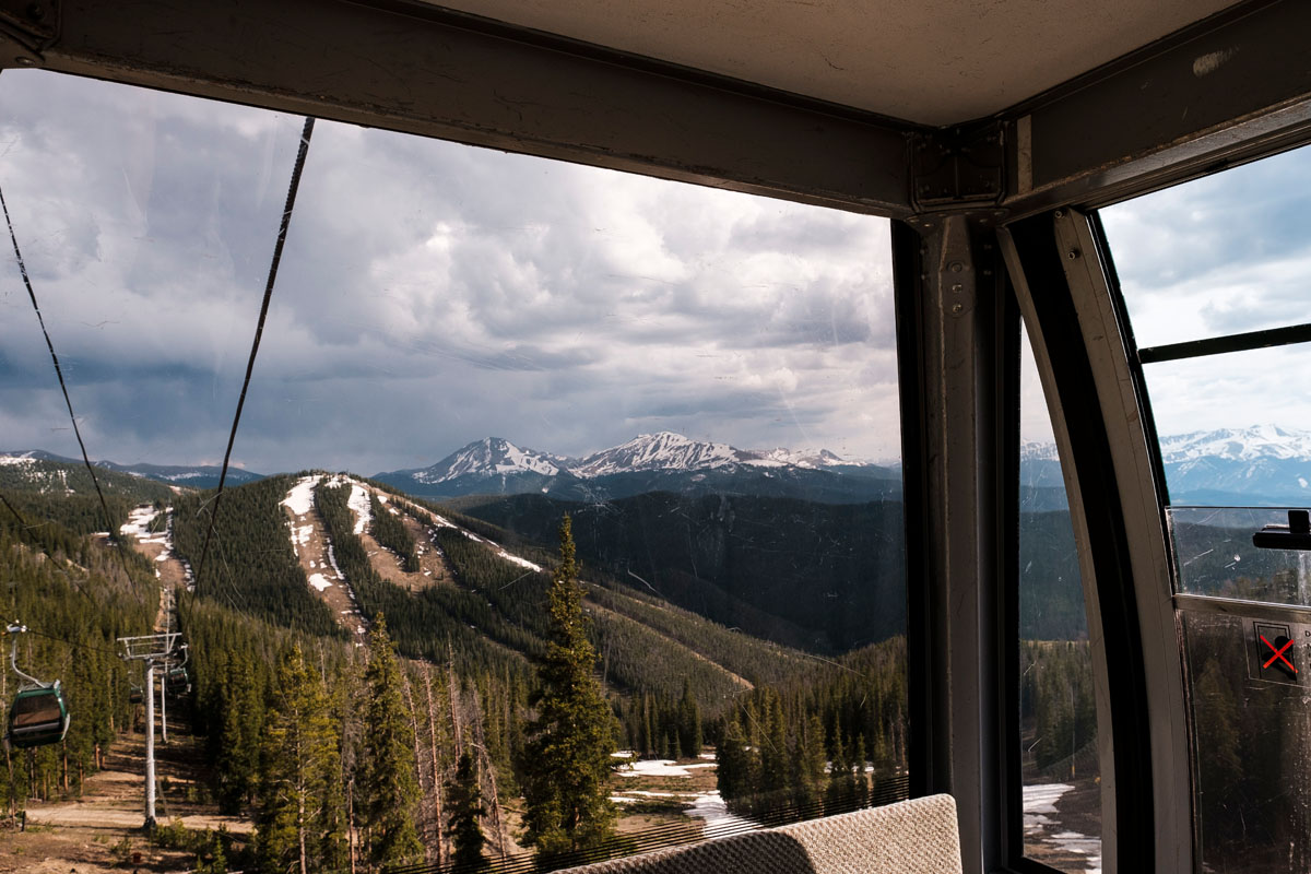 mountain views from inside a gondola